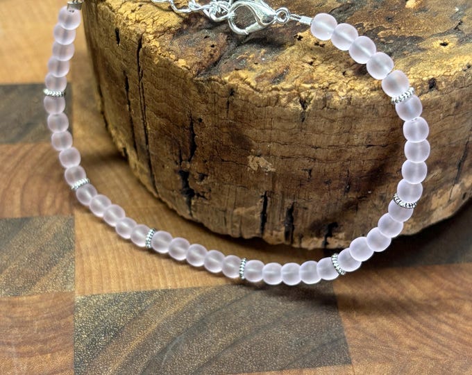 Pink Seaglass Bracelet | Pink Seaglass | Seaglass Bracelet | Minimalist 4mm beads