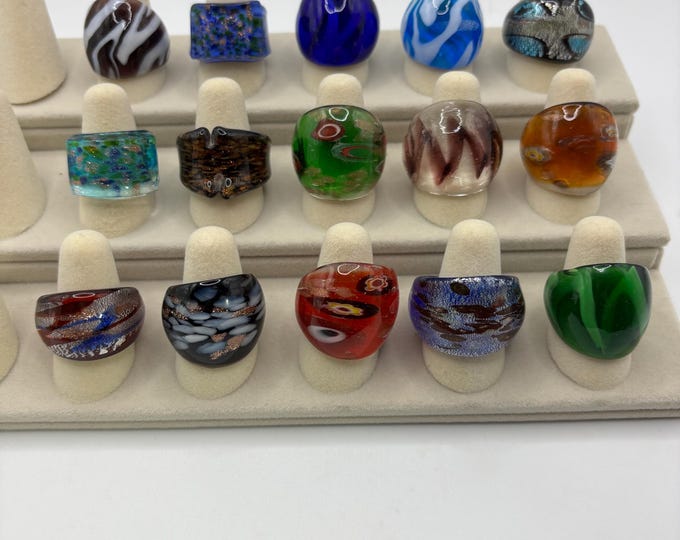 Size 7 Assorted Glass Rings | Millefiori Glass Rings | Murano Inspired Glass Rings