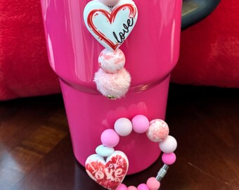 Valentines Day Stanley Cup Bracelet:  Cup Handle Bracelet | Straw Charm  | Valentine | Hearts | Galentines