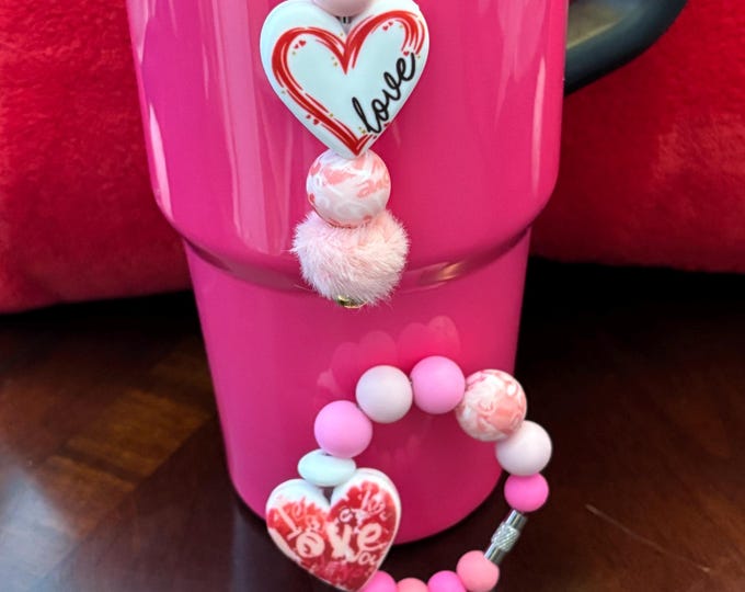 Valentines Day Stanley Cup Bracelet:  Cup Handle Bracelet | Straw Charm  | Valentine | Hearts