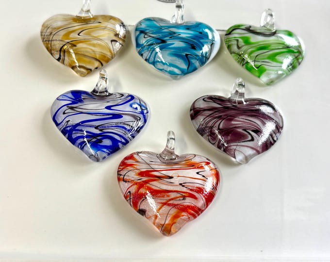 A Swirl Design Heart Pendant Necklace | Colorful Heart Pendant Necklace | Glass Pendant | Necklace With Cord | Lampwork