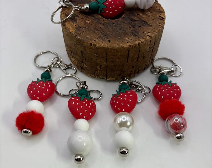 Strawberry Keychains | Key Fobs |  Keychains  |  Beaded Keychains