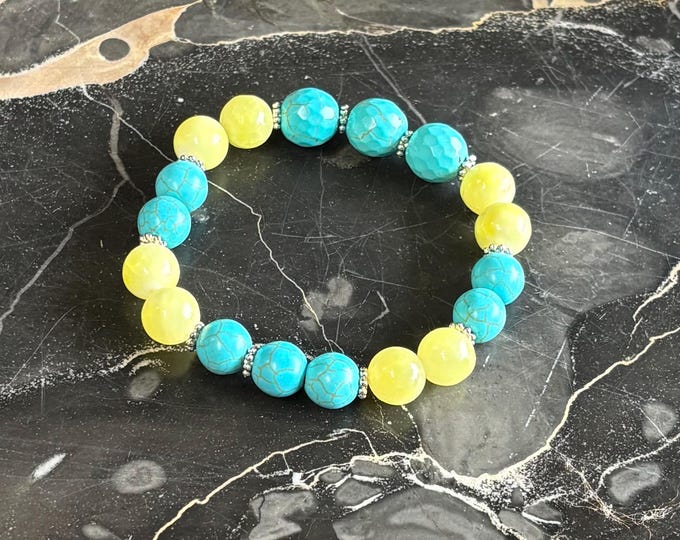 Yellow Jade and Turquoise | Jade bracelet | Turquoise bracelet | Gemstone bracelet | Stretch Bracelet