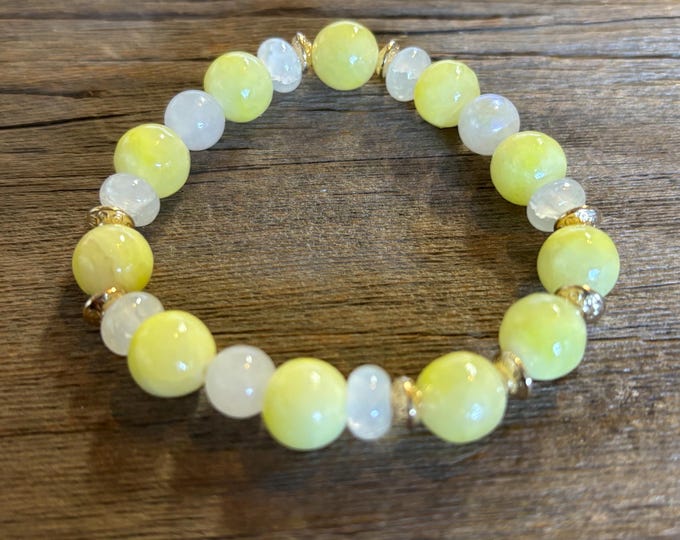 Yellow Jade and Moonstone | Jade bracelet | Moonstone bracelet | Gemstone bracelet | Stretch Bracelet