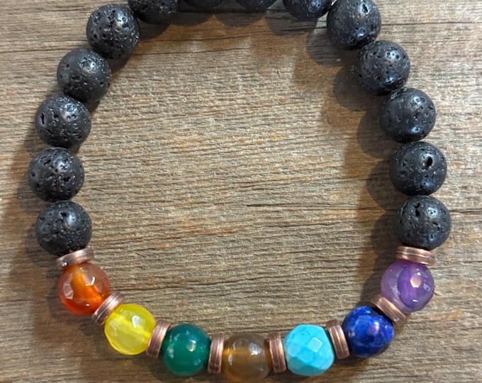 Lava Rock and Colorful Gemstones | Gemstone bracelet  | Stretch Bracelet