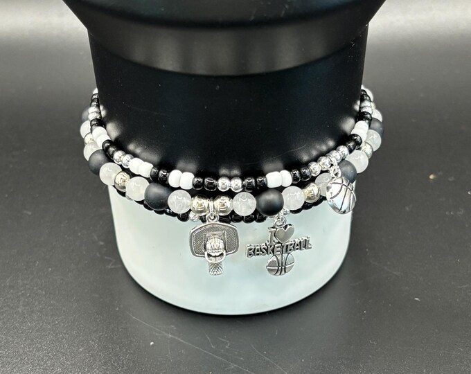 Basketball Stanley Tumbler Bracelet: Brooklyn Nets Team Colors, Charm Accessories - Set of 3