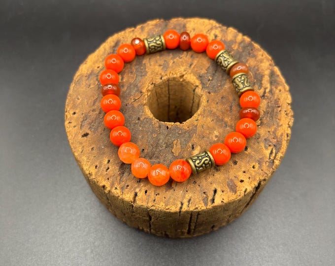 Orange Coral and Carnelian Gemstone Bracelet  | Stretch Bracelet |