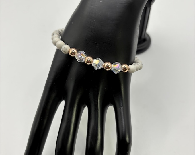 Birth Month April Gemstone Bracelet | White Howlite Gemstone Beads | Howlite Gemstones  | Stretch Bracelet