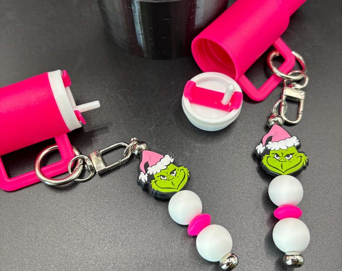 Grinch beaded Keychains | Keychains with Mini Stanley  | Chapstick or Money Holder Keychains