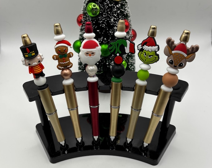 Christmas Pen:  Silicone Beaded Pen | Christmas Theme | Santa | Grinch | Reindeer | Nutcracker | Gingerbread Man |