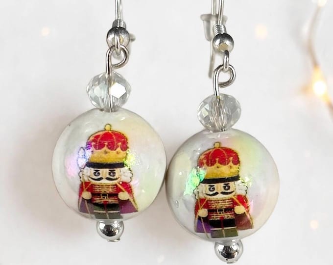 Nutcracker Earrings | Holiday Earrings |  Crystal Accent | Christmas Earrings | Silver Ear Wires