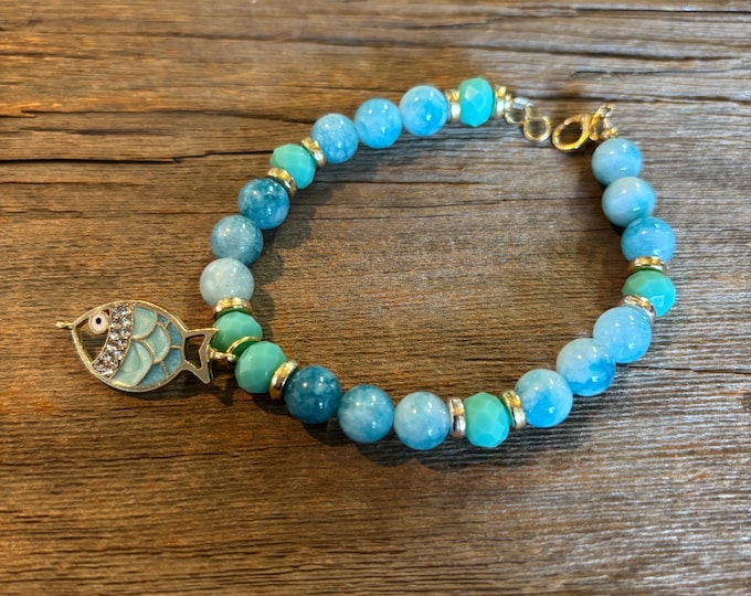 Larimar Gemstones | Gemstone bracelet  | Fish Charm