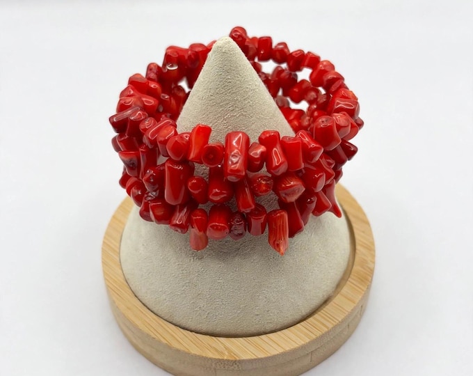 Red Coral Gemstone Bracelet | Memory wire bracelet | Multistrand bracelet | Red Coral gemstones |