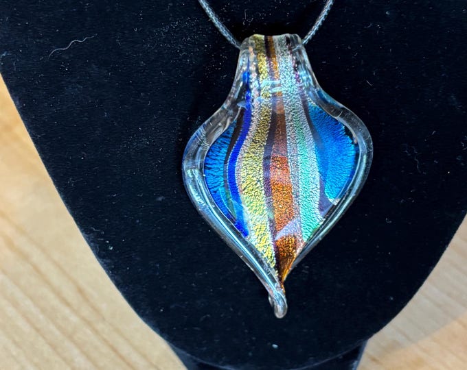Retro multi color Murano Inspired Pendant Necklace  | Glass Leaf Pendant | Murano Glass | Lampwork Pendant | Necklace With Cord
