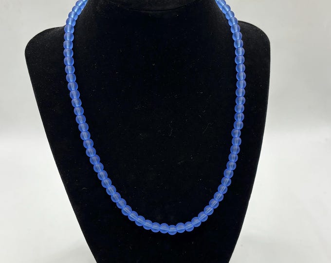 Patriotic Blue Seaglass Necklace | Seaglass Necklace | 6mm Beads | Statement Necklace