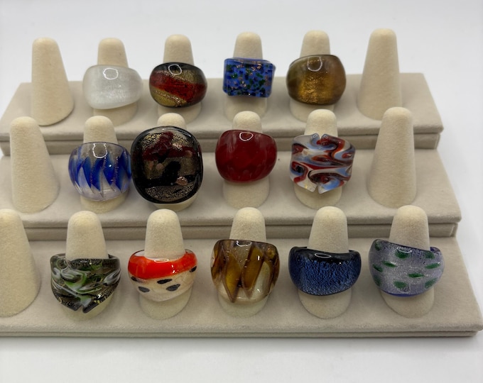 Size 7 1/4 Assorted Glass Rings | Millefiori Glass Rings | Murano Inspired Glass Rings