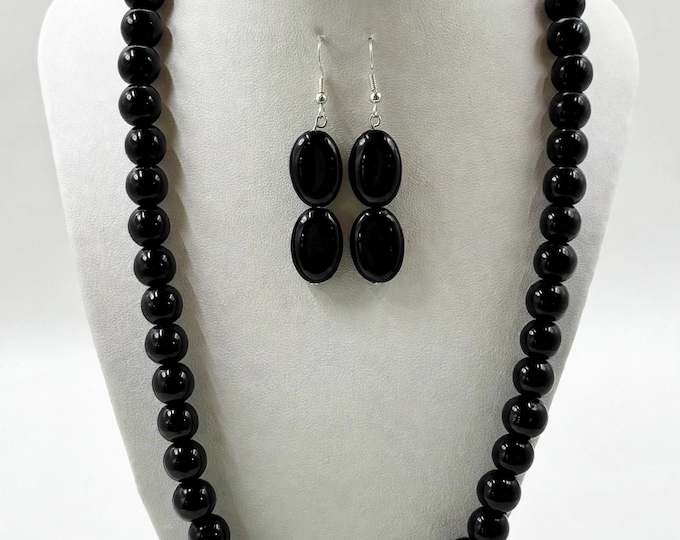 Black Onyx Gemstone Necklace | Onyx |  Statement Necklace | Gemstone Necklace and Earring Set