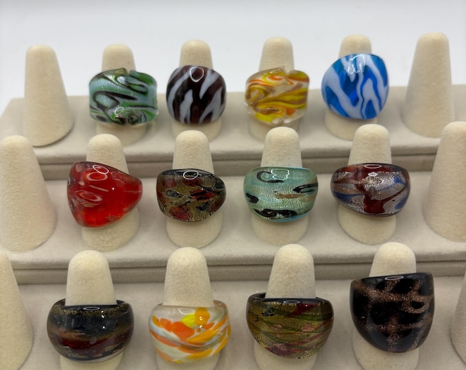Size 7 1/4 Assorted Glass Rings | Millefiori Glass Rings | Murano Inspired Glass Rings