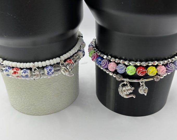 Girly Tumbler Bracelet | Tea Pot Charm Bracelet | Tumbler Charm Bracelet |  | Stretchy Cup Bracelet | The Ton Inspired | Recency Era