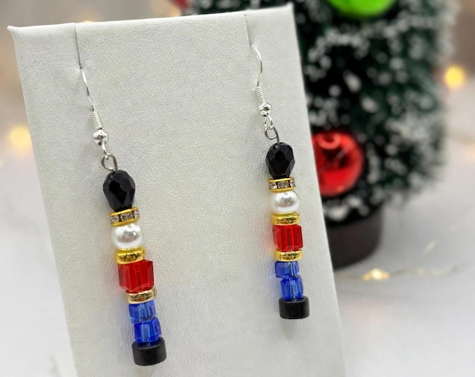 A Nutcracker Christmas | Nutcracker Earrings | Holiday Earrings |  Crystal and White Pearl Earrings | Christmas Earrings | Sterling Silver
