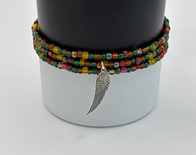 Boho Stanley Tumbler Charm Bracelet: Wing Accent, Memory Wire