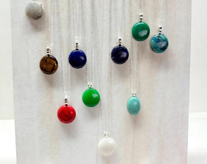 Gemstone Variety  Pendant Necklaces | Gemstone Cabochon | Moonstone | Jade | Quartz |  Turquoise and More |