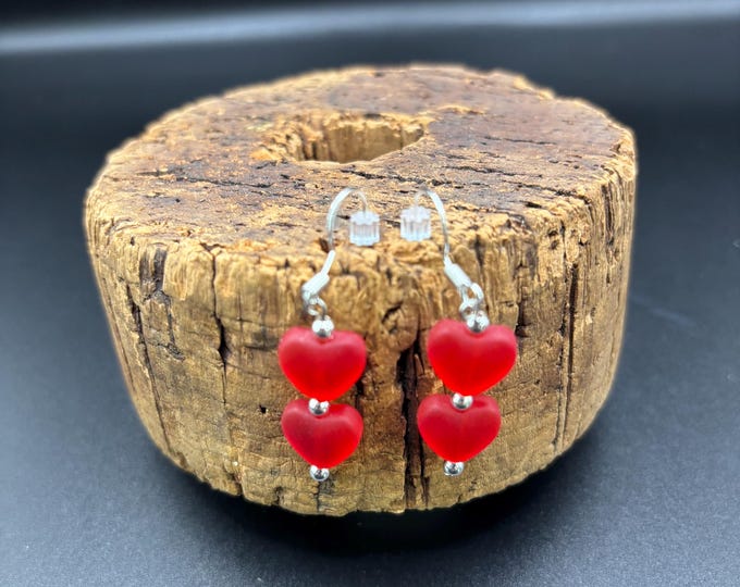 Red Heart Seaglass Earrings | Seaglass | Beach Glass Earrings on Sterling Silver | Valentines | Galentines