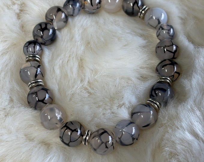 Black Dragon Vein Agate Gemstones | Gemstone bracelet | Stretch Bracelet | Morse Code bracelet | Blessed
