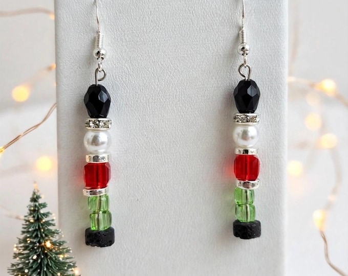 Nutcracker Earrings | Holiday Earrings |  Peridot Crystal and White Pearl Earrings | Christmas Earrings | Sterling Silver Ear Wires