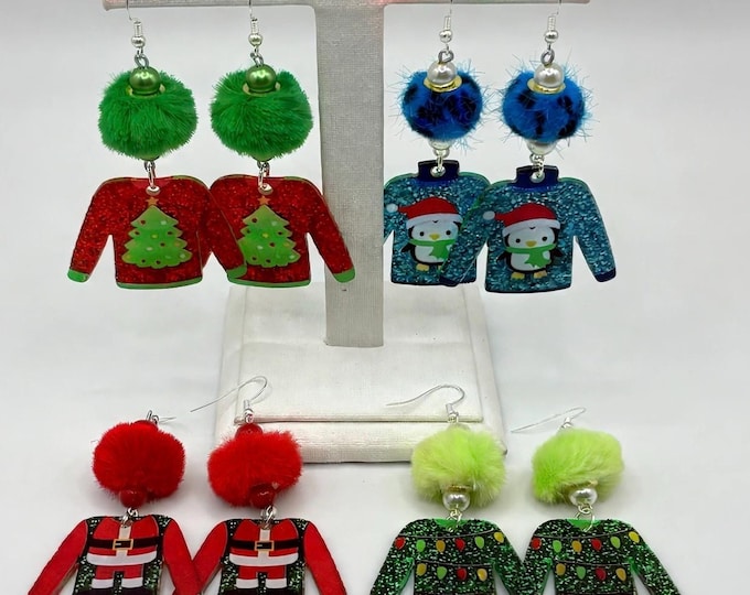 Christmas Ugly Sweater Earrings | Santa Sweater Earrings | Holiday Earrings | Christmas Earrings | Sterling ear wires |