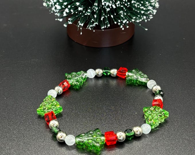 Christmas Lamp Work Glass Bracelet |  Christmas Bracelet | Holiday Bracelet | Stretch Bracelet Bracelet |