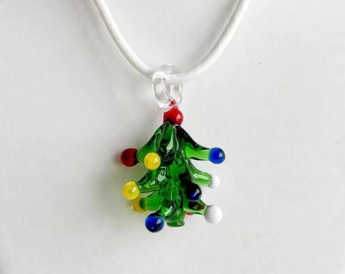 Green 3D  Small Tree Murano Inspired Glass Lampwork | Glass Pendant  Necklace | Lampwork Glass |  Christmas Pendant  | Lampwork Small
