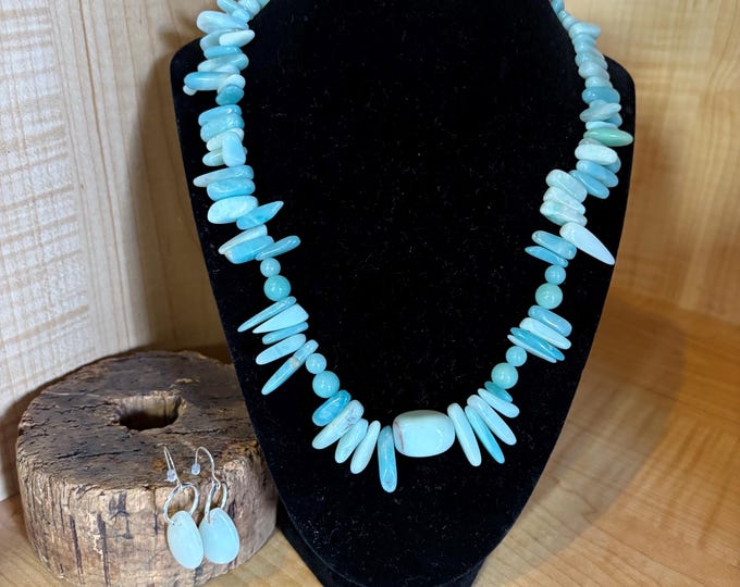 Amazonite Statement Necklace Set | Amazonite Gemstones | 20” Necklace and Earrings Set