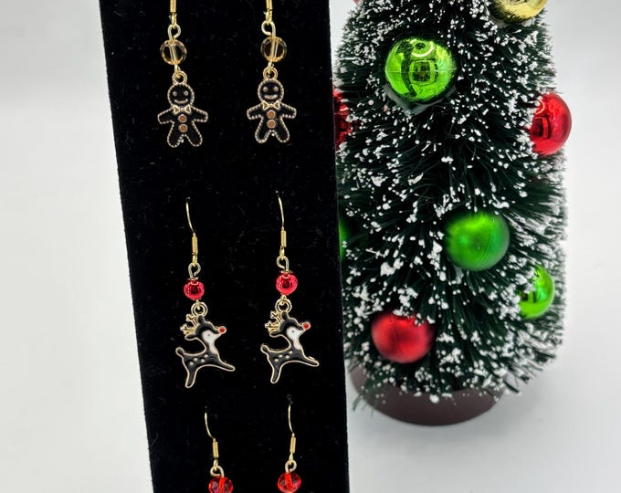 Christmas Earrings | Holiday Earrings | Christmas Earrings | Gingerbread man | Reindeer | Reindeer Head