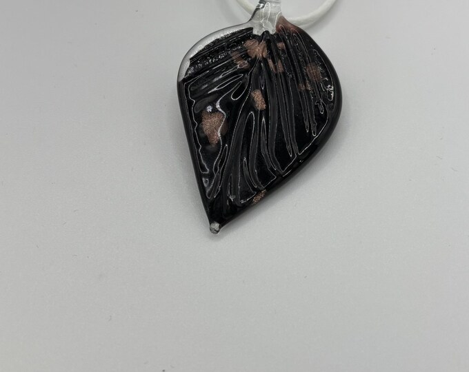 Black Leaf Murano Inspired Pendant Necklace  | Glass Leaf Pendant | Lampwork Pendant | Necklace With Cord