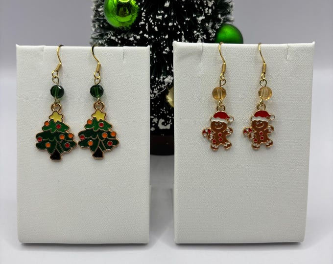 Christmas Earrings | Holiday Earrings | Christmas Earrings | Sterling Silver Ear Wires | Christmas Tree | Gingerbread man