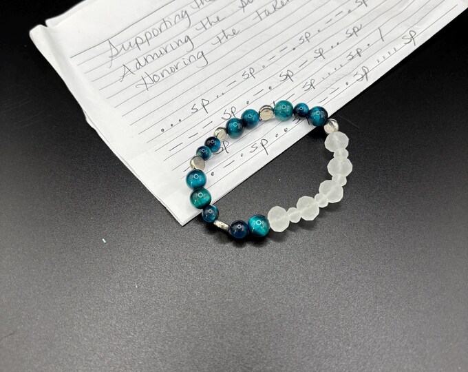 Blue Tiger Eye Gemstones | Gemstone bracelet | Stretch Bracelet | Morse Code bracelet | Admire