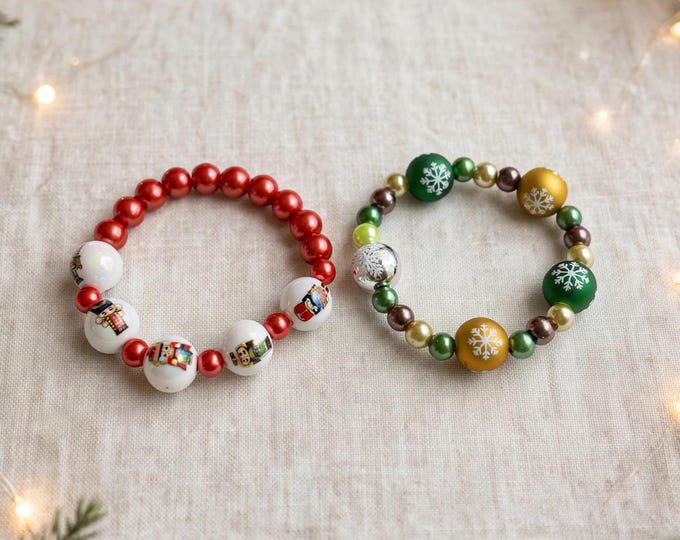 Christmas Nutcracker Bracelet  |  Christmas Snowflake Bracelet | Holiday Bracelet | Stretch Bracelet
