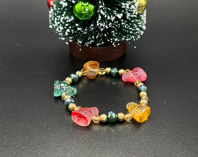 Christmas Lamp Work Glass Bracelet |  Christmas Bracelet | Holiday Bracelet | Stretch Bracelet Bracelet |