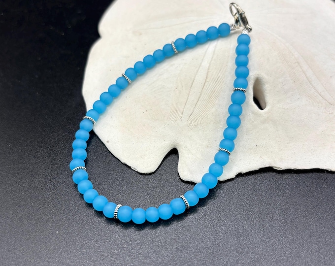 Blue Seaglass Bracelet | Blue Seaglass | Seaglass Bracelet | Minimalist 4mm beads