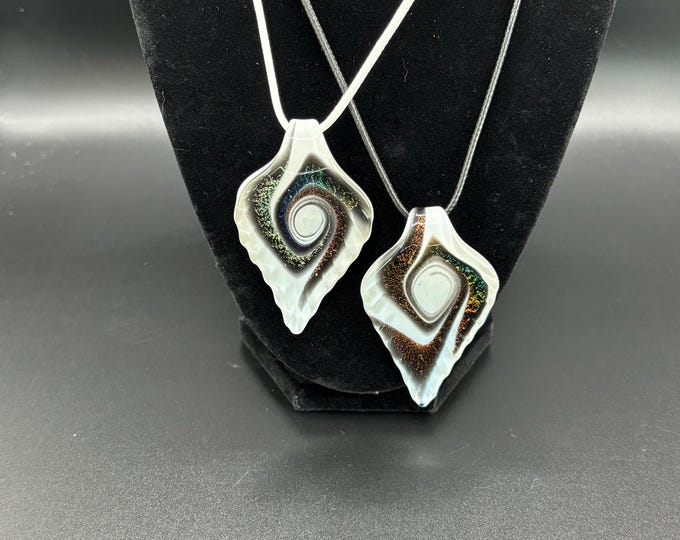 White Glitter Leaf  Pendant Necklace  | Glass Leaf Pendant | Murano Inspired | Lampwork Pendant | Necklace With Cord