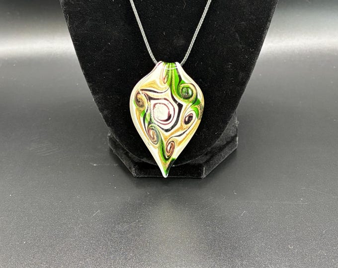 Green  Murano Inspired Pendant Necklace  | Glass Leaf Pendant | Lampwork Pendant | Necklace With Cord