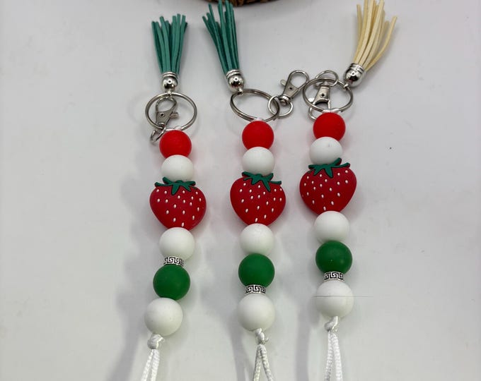 Strawberry Keychains | Key Fobs |  Keychains  |  Beaded Keychains