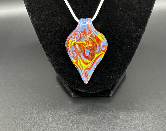 Retro multi color Murano Inspired Pendant Necklace  | Glass Leaf Pendant | Murano Glass | Lampwork Pendant | Necklace With Cord