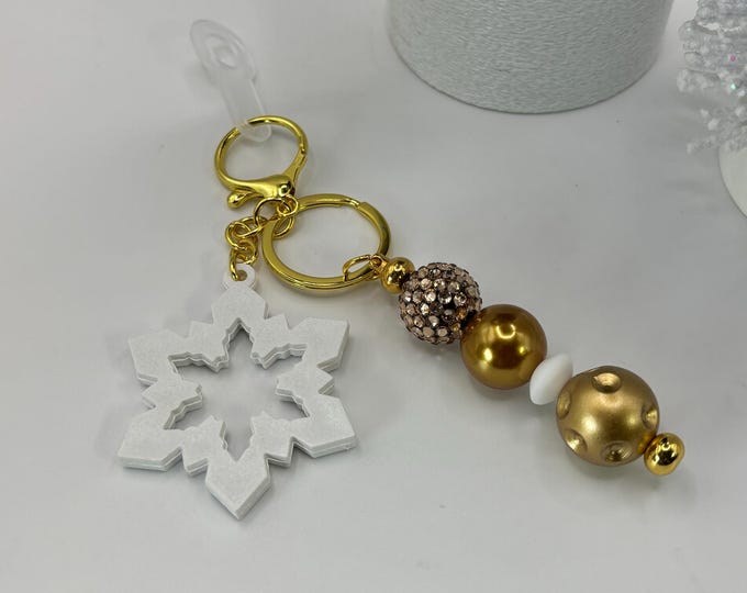 Christmas Snowflake Stanley Cup Straw Charm:  | Straw Charm  | Holiday  | Gold with Snowflake | Purse Charm | Keychain