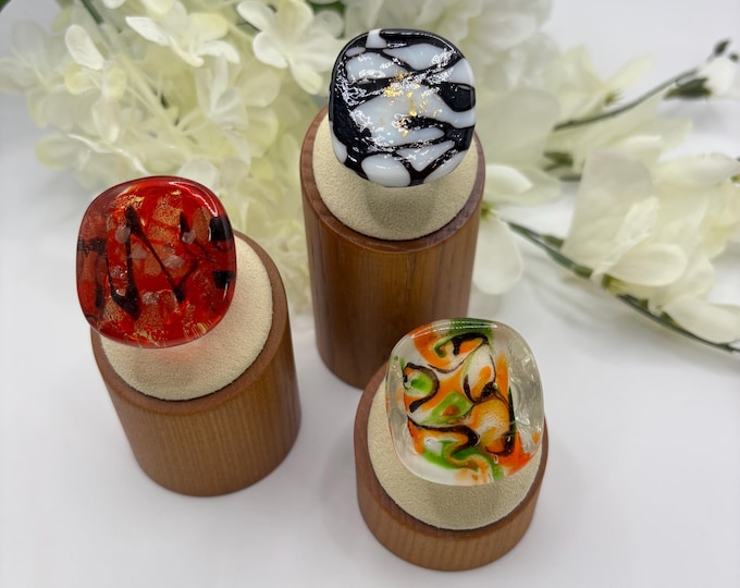 Size 6 | Chunky Statement  Lampwork Glass Rings | Murano Inspired Glass Rings | Large Rings