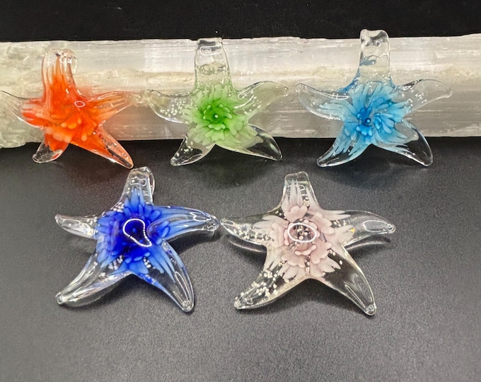 A Luminous Flower Lampwork Glass Starfish Necklace | Starfish Pendant Necklace | Starfish Jewelry | Glass Starfish Pendant |