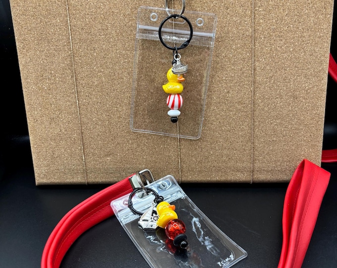 Red Faux Leather Beaded Lanyard | Fun Cruise Theme | Duck Bead and  and Charm | Cruise Lanyard | Badge Sleeve