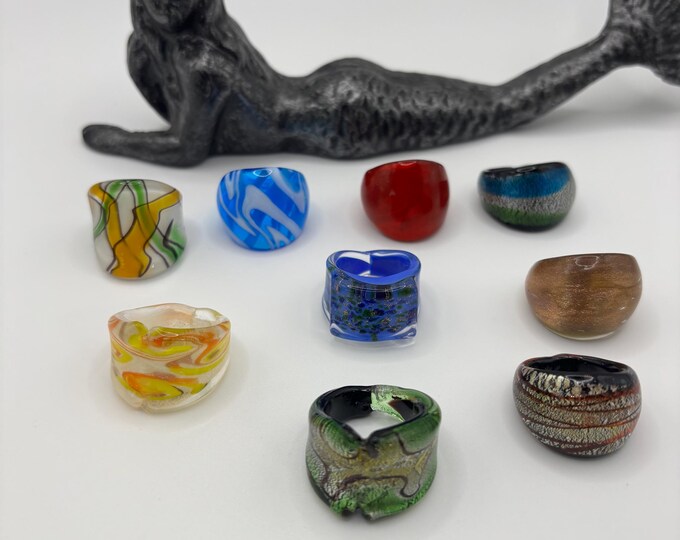 Size 7 1/2 Assorted Glass Rings | Murano Inspired Glass Rings