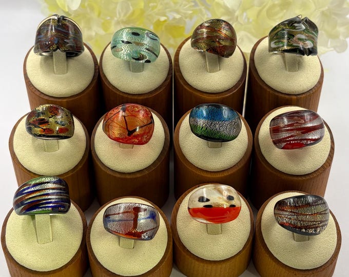 Size 7 1/2 Lampwork Glass Rings | Large Chunky Glass Rings | Murano Inspired Glass Rings | Statement Rings